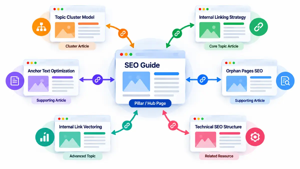 Hub and spoke internal linking architecture created from an internal linking matrix