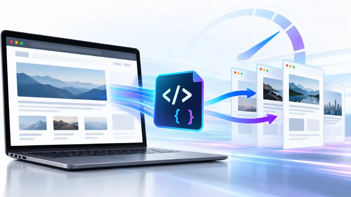 Conceptual illustration of the Speculation Rules API powering instant web page transitions and Core Web Vitals optimization.