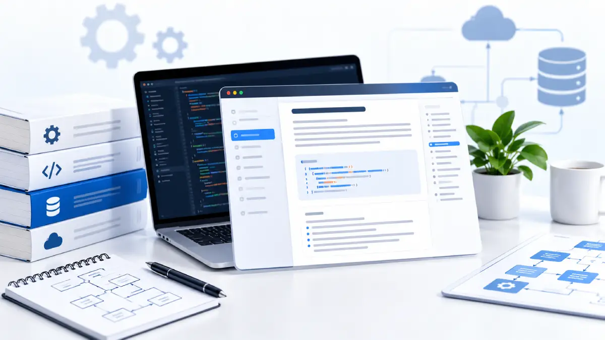 Illustration representing technical documentation optimization for search engine crawlers and webmasters