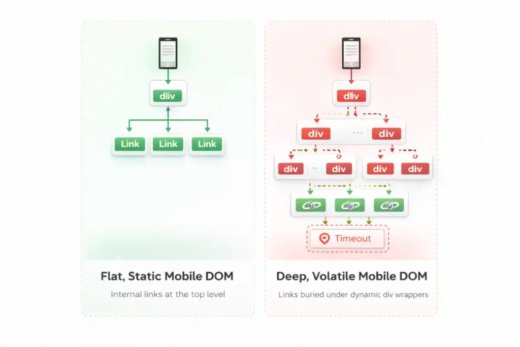 Comparing flat and deep mobile DOMs