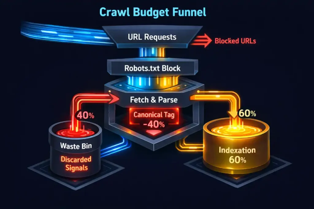 Crawl budget funnel process flow