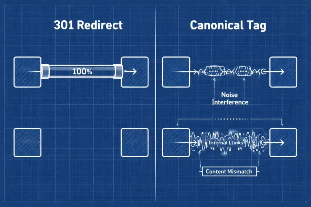 Link equity flow comparison diagram