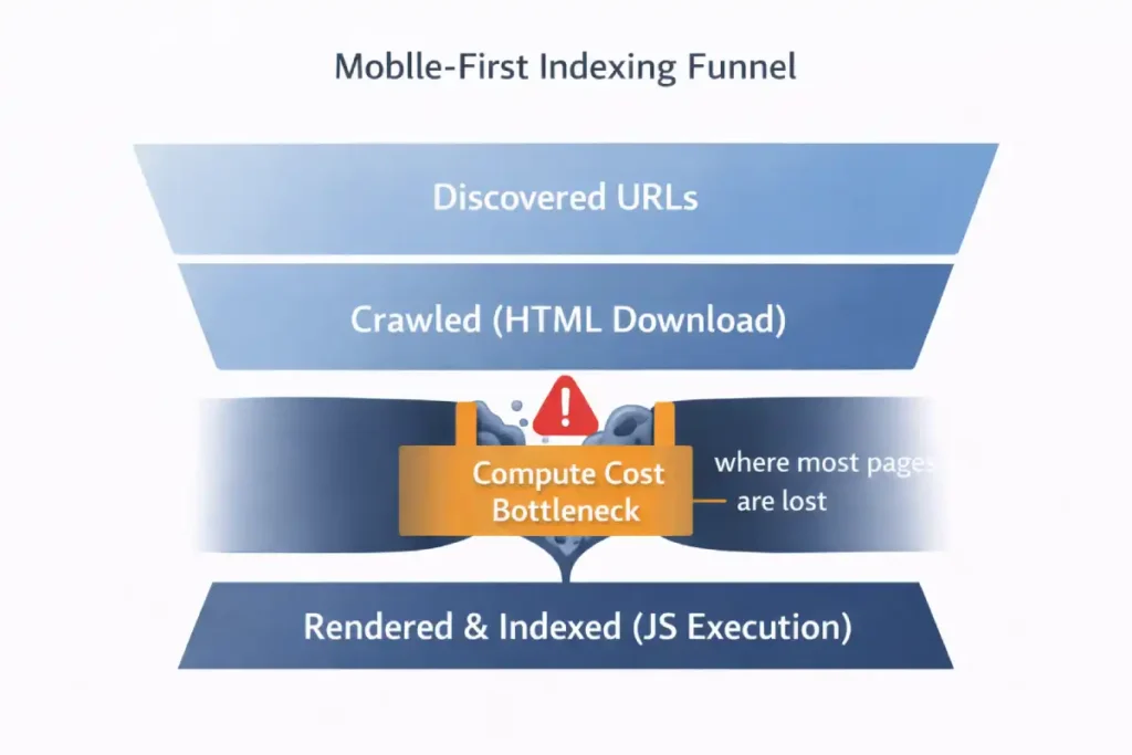 Mobile-first indexing funnel with blockage