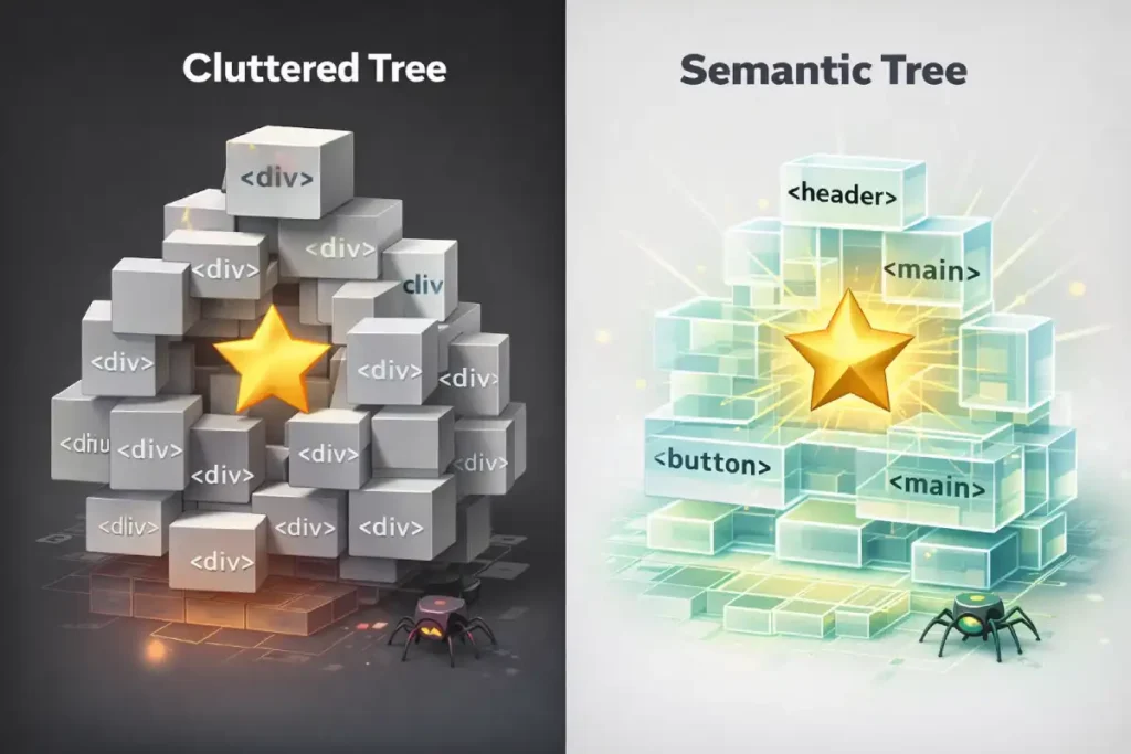 Cluttered vs semantic DOM structures