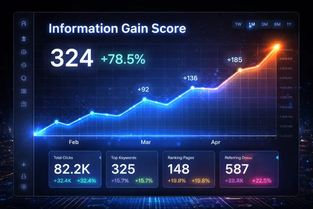 Glowing digital dashboard with growth metrics
