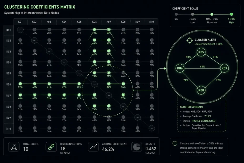 Clustering coefficients matrix