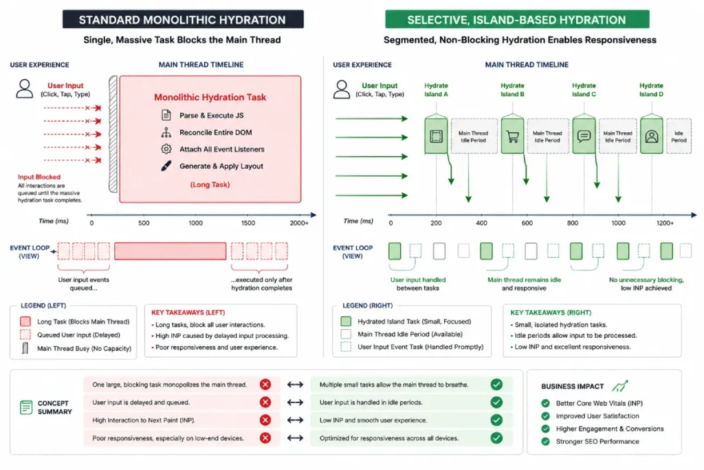 standard monolithic hydration versus selective, island-based hydration