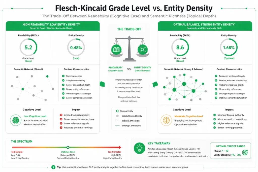 Flesch-Kincaid Grade Level vs Entity Density