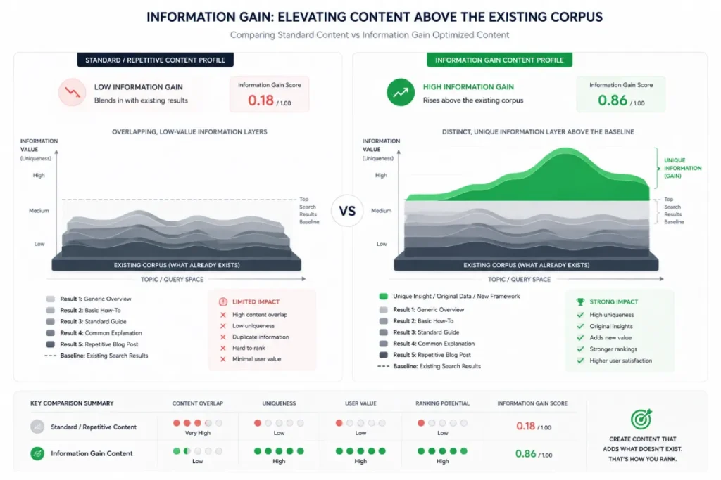 Information Gain elevating content above the existing corpus