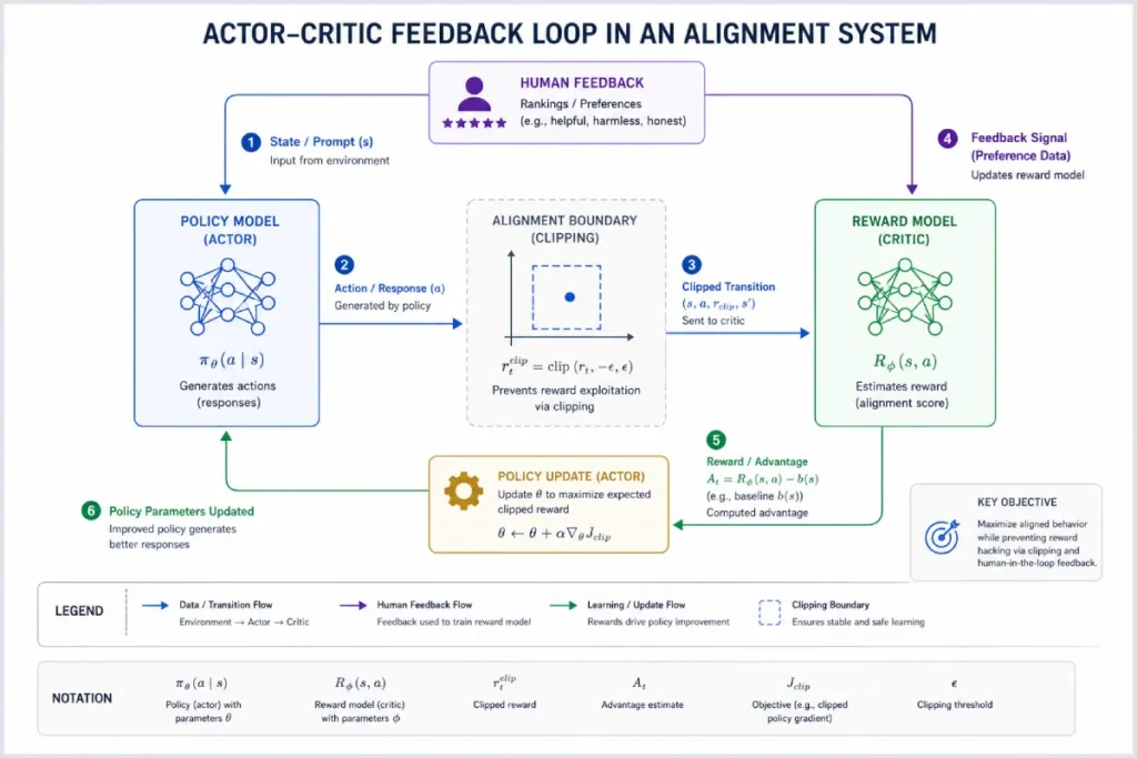 actor-critic feedback loop in an alignment system