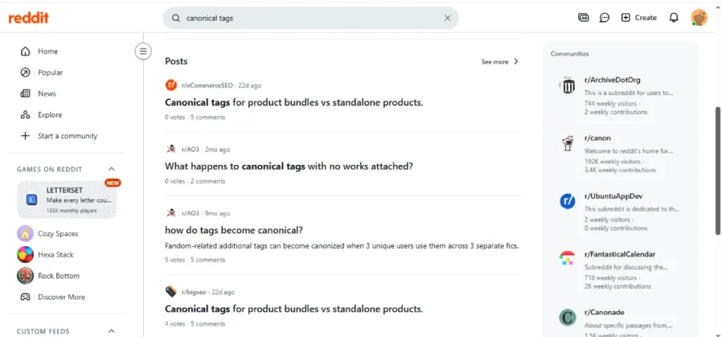 Canonical tags topic research example
