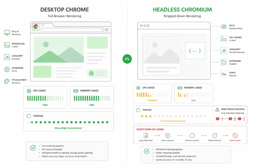 Desktop Chrome vs. Headless Chromium resource consumption