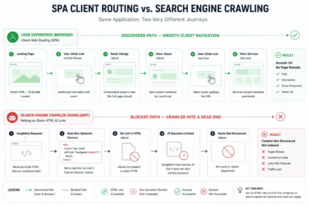 SPA Client Routing vs. Search Engine Crawling