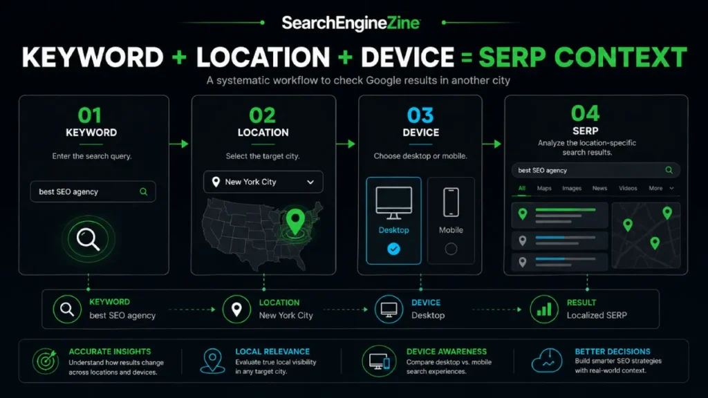 Workflow for checking a Google SERP by keyword location and device