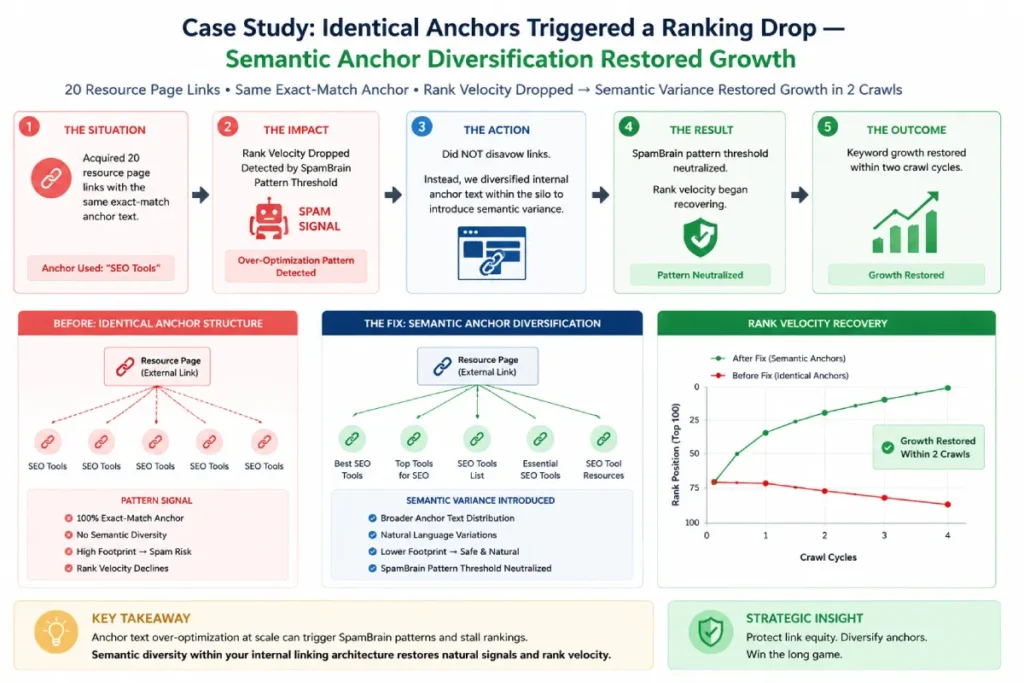 Data visualization of algorithmic pattern detection in search systems contrasting rigid anchor text patterns against natural distribution profiles