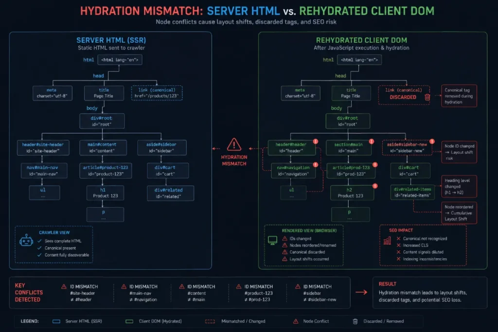 technical diagram showing a hydration mismatch