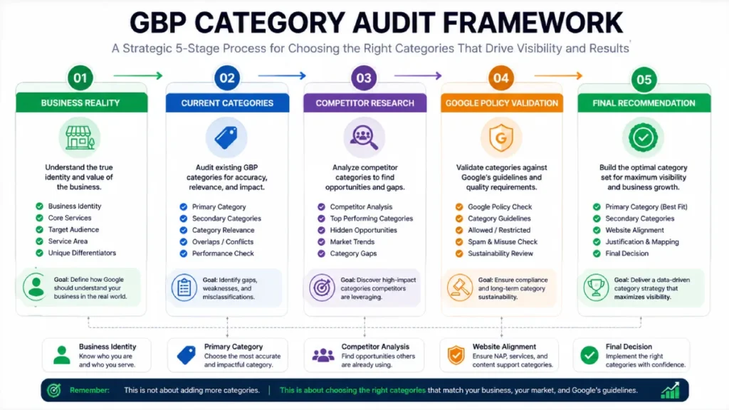 Five-step framework for auditing Google Business Profile categories