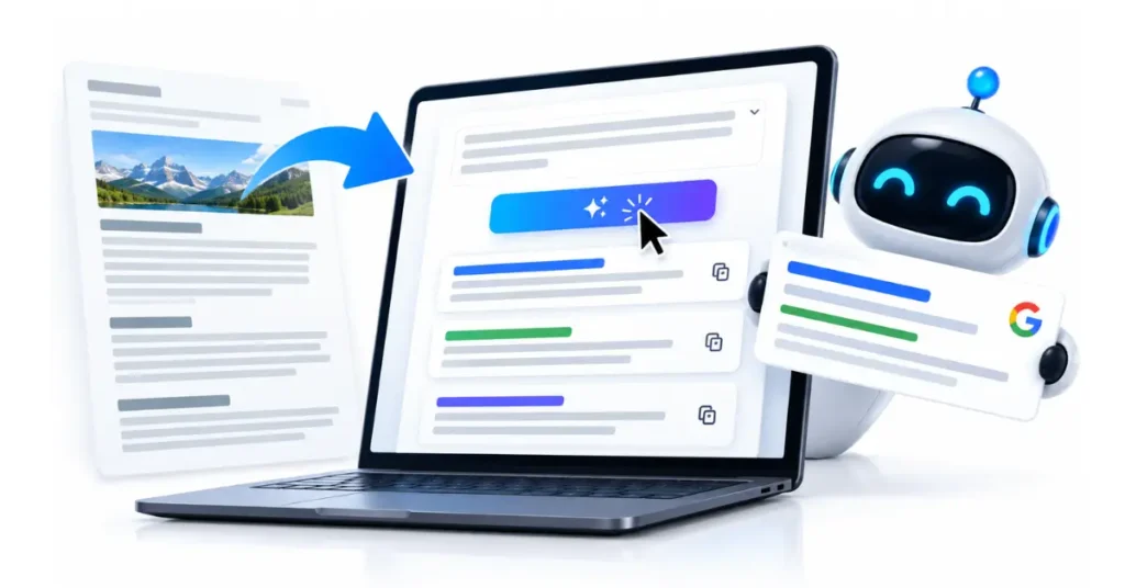 Advanced meta description generator software interface showing programmatic snippet optimization and real-time CTR analytics.