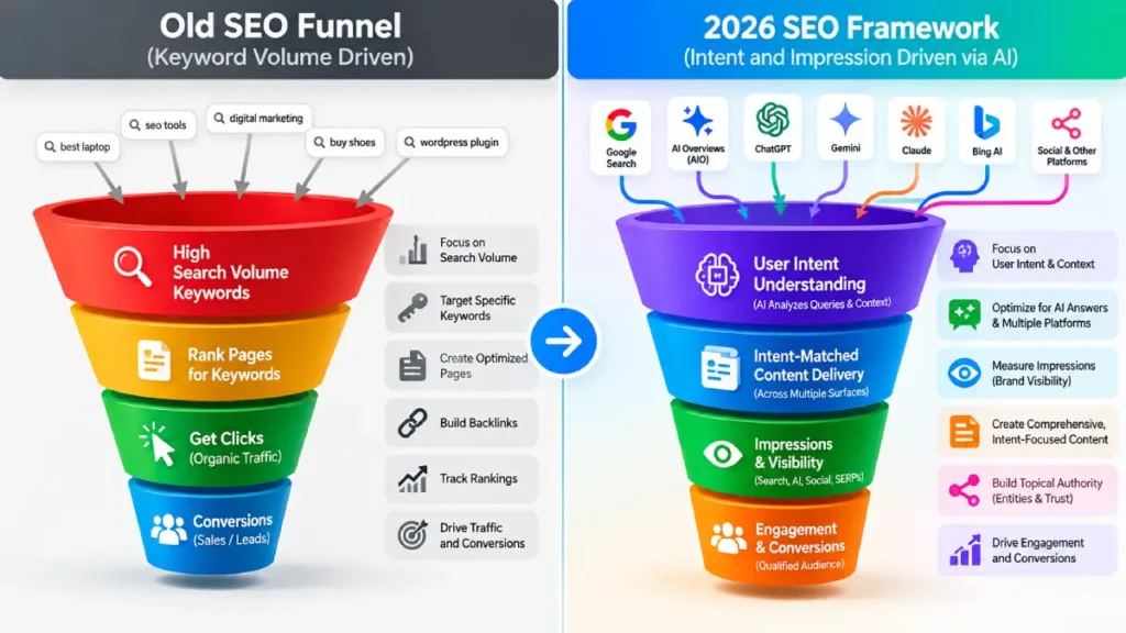 Comparison chart showing keyword volume strategy versus micro-intent optimization.